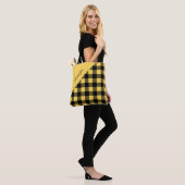 Persoonlijk modern geel ruitpatroon tote bag (Op model)