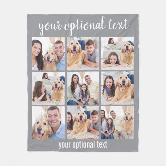 Persoonlijk Modern Gray 9 Foto Collage Fleece Deken (Voorkant)