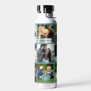 Persoonlijk modern groen foto collage monogram waterfles