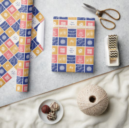 Persoonlijk modern handgetekend kleurrijk nieuwjaa cadeaupapier