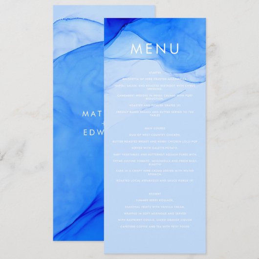 Persoonlijk Modern Inkt Trouwmenu Vet Blauw Menu (Voorkant / Achterkant)
