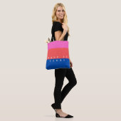 Persoonlijk modern kleurblokpatroon tote bag (Op model)