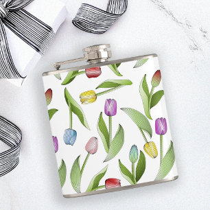 Persoonlijk modern kleurrijk tulp bloemmotief heupfles