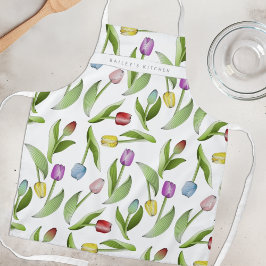Persoonlijk modern kleurrijk tulp bloempatroon schort
