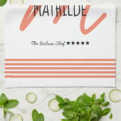 Persoonlijk modern koraal elegante monogramchef theedoek (Gevouwen)