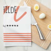 Persoonlijk modern koraal elegante monogramchef theedoek (Quarter Fold)