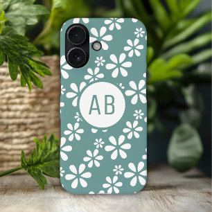 Persoonlijk modern meisjesachtig bloemmotief met m iPhone 16 hoesje