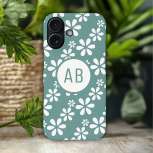 Persoonlijk modern meisjesachtig bloempatroon met iPhone 16 plus hoesje