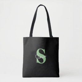 Persoonlijk Modern Minimaal Saliegroen Monogram Tote Bag