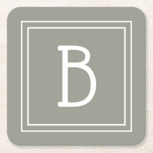 Persoonlijk modern monogram sagegroen en wit kartonnen onderzetters