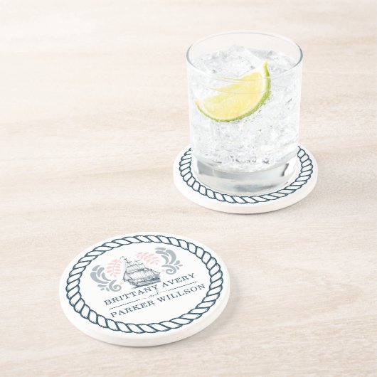 Persoonlijk modern Nautical Wedding Zandsteen Onderzetter (Zijkant)