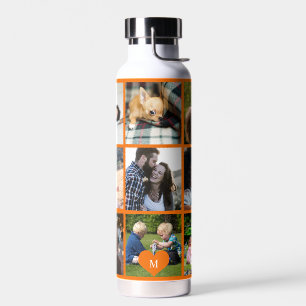 Persoonlijk modern oranje foto collage monogram waterfles