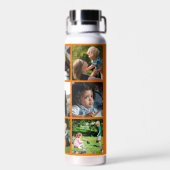 Persoonlijk modern oranje foto collage monogram waterfles (Achterkant)