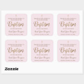 Persoonlijk Modern roze baptisme Baby dank je Sq Vierkante Sticker (Vel)