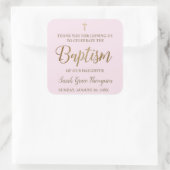 Persoonlijk Modern roze baptisme Baby dank je Sq Vierkante Sticker (Tas)