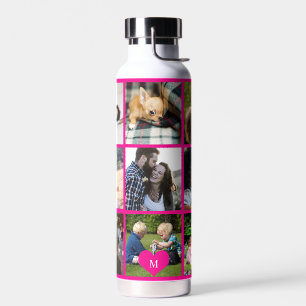 Persoonlijk modern roze foto-collage-monogram waterfles
