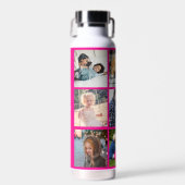 Persoonlijk modern roze foto-collage-monogram waterfles (Voorkant)