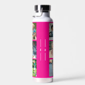 Persoonlijk modern roze foto-collage-monogram waterfles (Rechts)