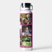Persoonlijk modern roze foto-collage-monogram waterfles (Achterkant)
