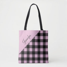Persoonlijk modern roze ruitjespatroon tote bag