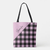 Persoonlijk modern roze ruitjespatroon tote bag (Achterkant)