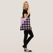 Persoonlijk modern roze ruitjespatroon tote bag (Op model)