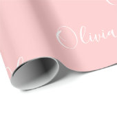 Persoonlijk modern roze script naam cadeaupapier (Rol Hoek)
