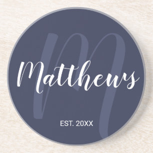Persoonlijk modern schrift monogram & familienaam zandsteen onderzetter