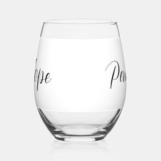 Persoonlijk modern schrift  wijnglas zonder voet (Links)