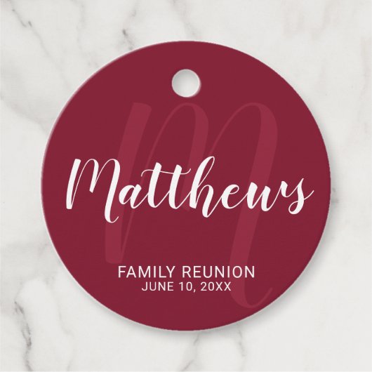 Persoonlijk modern script monogram & naam van fami bedankjes labels (Voorkant)