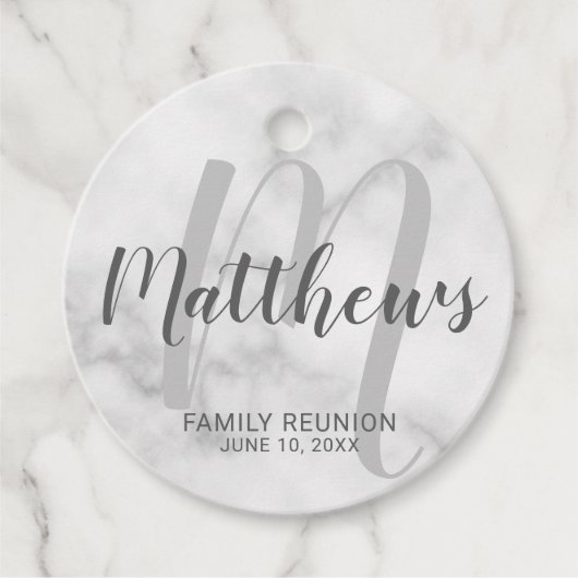 Persoonlijk modern script monogram & naam van fami bedankjes labels (Voorkant)