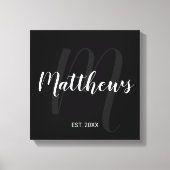 Persoonlijk modern script monogram & naam van fami canvas afdruk (Voorkant)