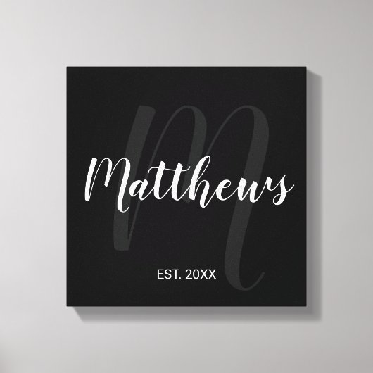 Persoonlijk modern script monogram & naam van fami canvas afdruk (Voorkant)