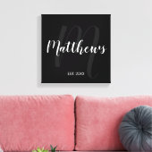 Persoonlijk modern script monogram & naam van fami canvas afdruk (Insitu (Woonkamer))