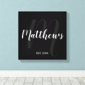 Persoonlijk modern script monogram & naam van fami canvas afdruk (Insitu (Houten vloer))