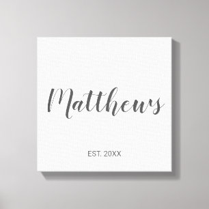 Persoonlijk modern script monogram & naam van fami canvas afdruk