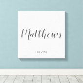 Persoonlijk modern script monogram & naam van fami canvas afdruk (Insitu (Houten vloer))