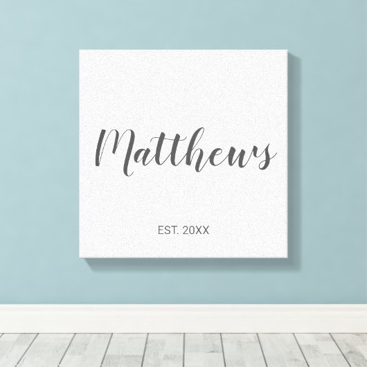 Persoonlijk modern script monogram & naam van fami canvas afdruk (Insitu (Houten vloer))