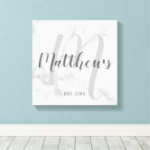 Persoonlijk modern script monogram & naam van fami canvas afdruk (Insitu (Houten vloer))