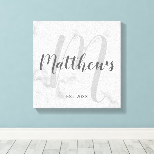 Persoonlijk modern script monogram & naam van fami canvas afdruk (Insitu (Houten vloer))