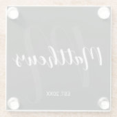 Persoonlijk modern script monogram & naam van fami glazen onderzetter (Achterkant)