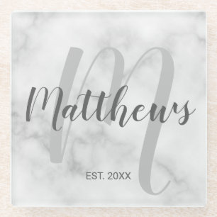 Persoonlijk modern script monogram & naam van fami glazen onderzetter