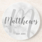 Persoonlijk modern script monogram & naam van fami zandsteen onderzetter (Voorkant)