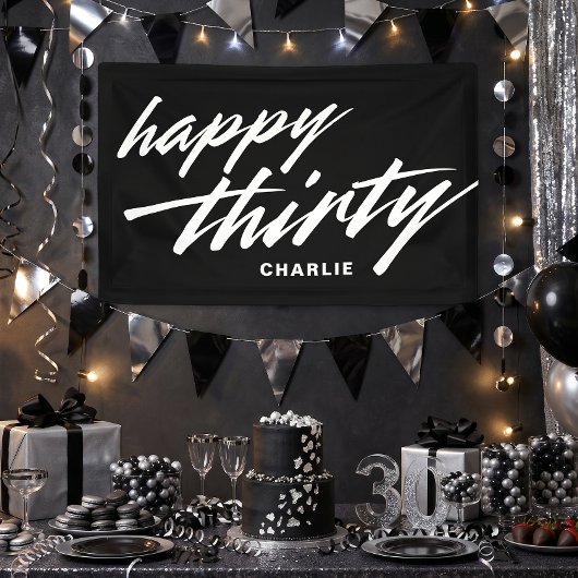 Persoonlijk modern script zwart 30e verjaardag spandoek