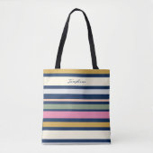 Persoonlijk modern streeppatroon elegante script tote bag (Voorkant)