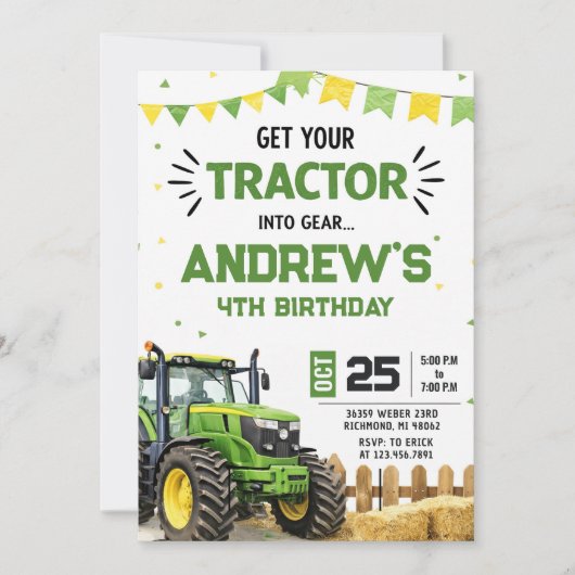 Persoonlijk modern tractor verjaardagsfeestje kaart (Voorkant)