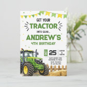 Persoonlijk modern tractor verjaardagsfeestje kaart (Staand voorkant)