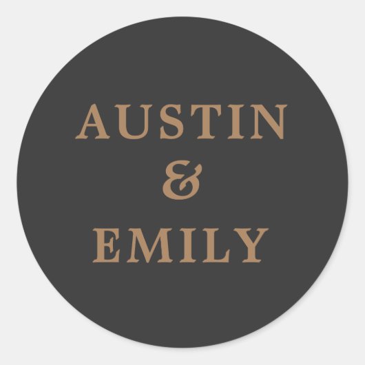 Persoonlijk Modern Zwart en Gouden Trouwfeest Ronde Sticker (Voorkant)
