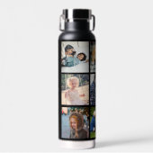 Persoonlijk modern zwart foto collage monogram waterfles (Voorkant)