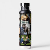 Persoonlijk modern zwart foto collage monogram waterfles (Links)